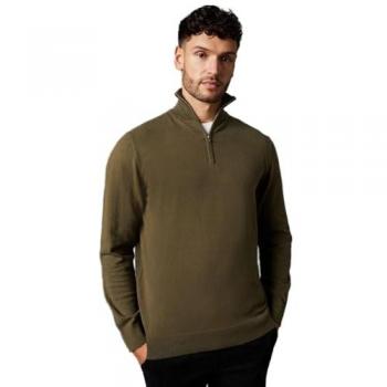 Cotton Rich Half Zip Jumper - Khaki - Size Large