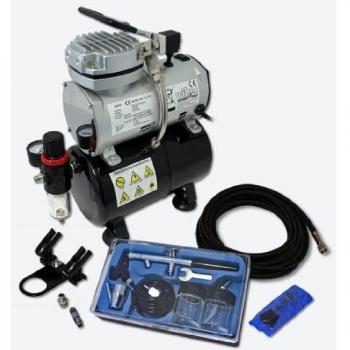 Wiltec AS189 Compressor Oil‑Free – Kit Aerografia Doppia Azione con Accessori