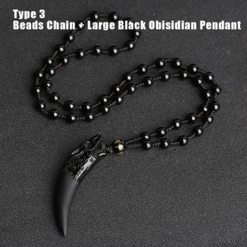 Wolf Tooth Obsidian Amulet Necklace