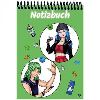 Notizbuch A5 „Manga Quinn & Enora“ – Grünschattierung, liniert