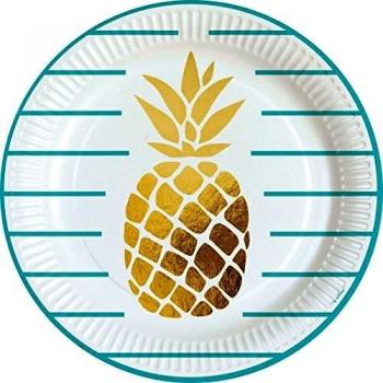 Jadeo Amscan Set di 8 Piatti Cartone con Motivo Ananas Dorate 23 cm