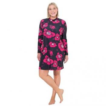 Ulla Popken Schwarz Blüten Badekleid für Damen