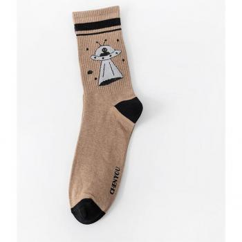 Medias largas de algodón con estampado de dibujos animados para hombre y mujer, estilo Harajuku, en colores negro y marrón