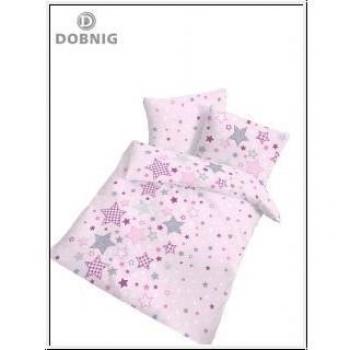 DOBNIG Fein Biber Babybettwäsche mit Sternen – Rosa, 100 × 135 cm + 40 × 60 cm