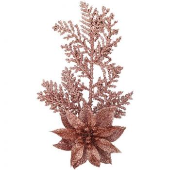 Glitter Poinsettia Flower with Pine Branches Decor