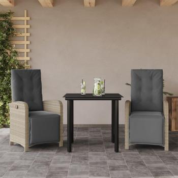 VidaXL Set Bistro 3 pcs + coussins gris clair, finition résine tressée