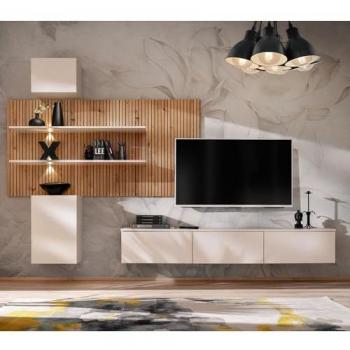 Lomadox Anbauwand GALATINA-164, 2-teilig, mit LED-Beleuchtung, weiß mit Eiche
