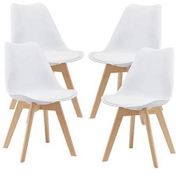 Set di 4 Sedie da Pranzo con Gambe in Legno Massello - Bianco
