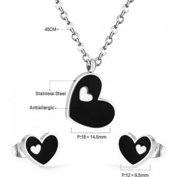 Set de joyas de acero inoxidable para mujer, incluye collar con colgante de corazón y aretes