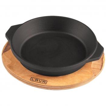 Wooden Plate Lava Cast Iron Bowl – 16 cm Set