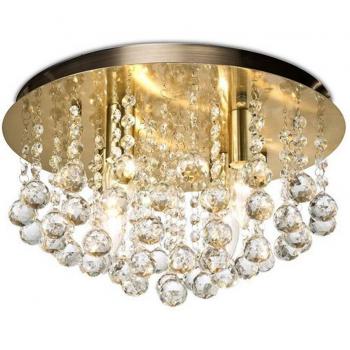 INSPIRED LIGHTING Acton Flush Ceiling 4 Light E14, 380mm Round, Antique Brass, Sphere Crystal