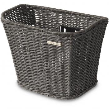 Basil Vorderradkorb Berlin‑Rattan Design – Grau – Passend für alle Fahrräder