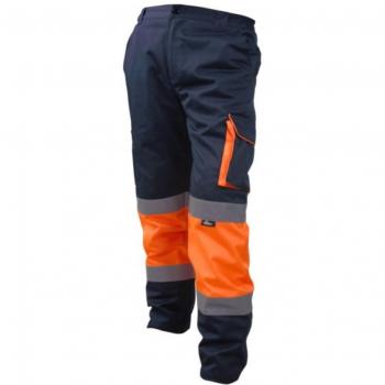 Marineblaue Arbeitshose mit orangefarbenen Akzenten, Größe XL