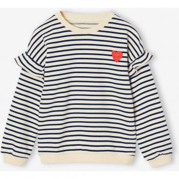 Pull rayé fille marine à manches volantées