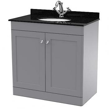Classique Satin Grey 800mm 2 Door Vanity Unit with Black Marble Top