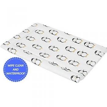 Callowesse Portable and Foldable Baby Changing Mat with Comfortable Padded Foam | Raised Edges Waterproof Wipeable Mat - Penguins