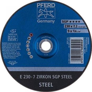 Schruppscheibe E 230-7 ZIRKON SGP STEEL D.230xDicke 7,2xH.22,23mm Härtegrad R hart Zirkonkorund/Korund ZA Bearbeitung v.Stahl PFERD