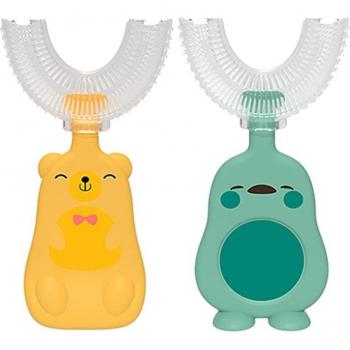 Cepillos de Silicona Suave para Bebés, Paquete de 2, Estilo de Dibujos Animados, Limpieza Dental 360 Grados, Forma U