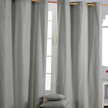 HOMESCAPES HOMECAPES Plain Off Grey Cotton Eyelet Curtains 137 x 228 cm
