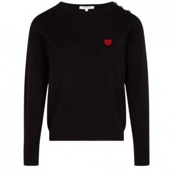 Pull Noir à Motif Coeur pour Femme