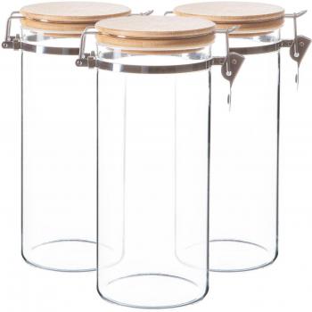 Argon Tableware Glass Storage Jars with Wooden Clip Lids 1.4L Set of 6
