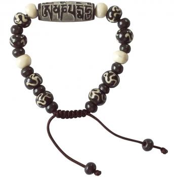 Saraswati Armband Mani Stein (3 cm) Om-Perlen aus Stein, verstellbar Ø 6-9 cm