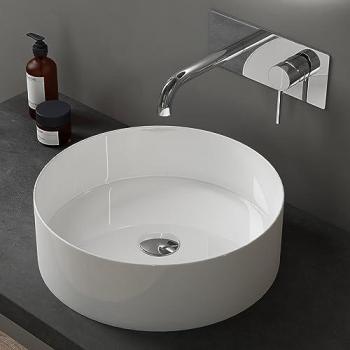 Lavabo Vasque à Poser Blanc 40x40x13 cm Lave Mains Rond en Céramique Revêtement NANO Easy Clean Bruxelles203