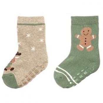 Chaussettes antidérapantes Noël beige mélangé double pack