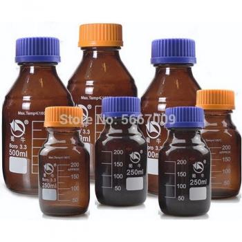 Amber Glass Laboratory Sample Bottle with Brown Screw Cap, 100ml to 2000ml
