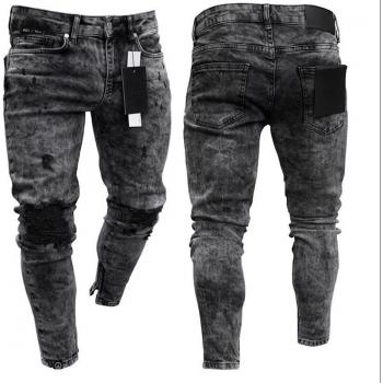 Vintage Black Slim Fit Stretch Ripped Jeans for Men