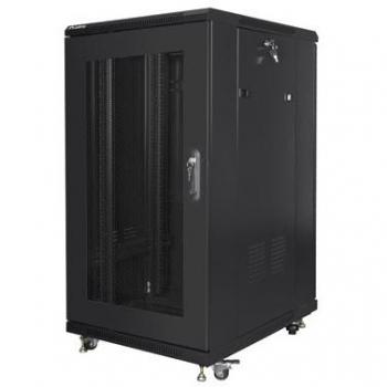 Rack stojący 19 22U 600x800 czarny z drzwiami perforowanymi Lanberg