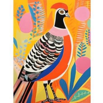 Vibrant Grassland Fowl – Pleasant Pheasant Acrylic Painting (Orange, Pink, Blue)