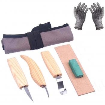 Cuchillos y cinceles para carpintería, set de 6 unidades con guantes