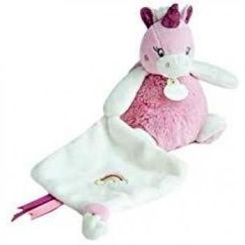 Peluche Licorne avec Doudou Mouchoir (Rose) - Baby Nat' - Cadeau Naissance Fille - 15 cm - BN0452