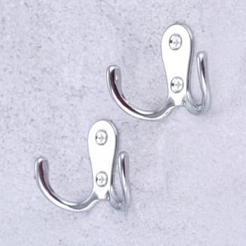 2sets Double Heads Hook Wall/Door Mounted Hanger with Screws - Silver