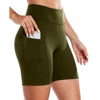 Anwell Sportkurzhose für Frauen – Grüne Yoga-Taschenhose XL mit hoher Taille