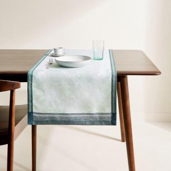 Chemin de Table Bleu Élégance Jardin – Jacquard Lin 150×200 cm
