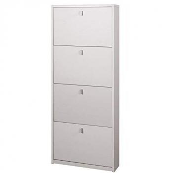 Zapatero compacto que ahorra espacio con cuatro puertas blanco ceniza 63x18x h154 cm