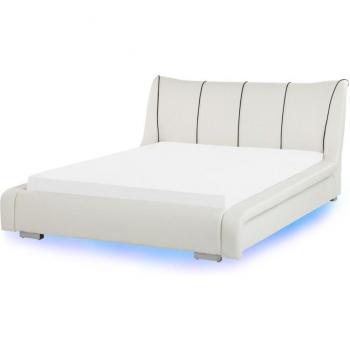 Curved White Leather Double Waterbed with LED by Nantes