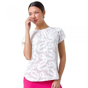 Elegant Ivory Paisley Jacquard Top – Women’s UK 20