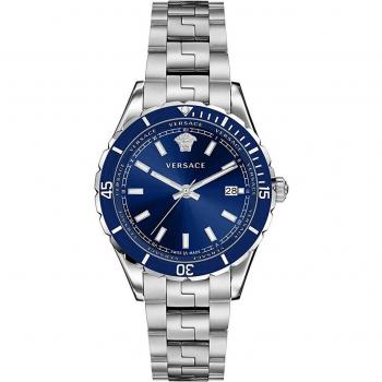 Versace Elegant Blue Dial Stainless Steel Watch for Men, Gray, ONE SIZE