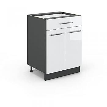 Mobiletto base cucina Fame-Line, Bianco lucido, 60 cm con cassetto, senza piano di lavoro