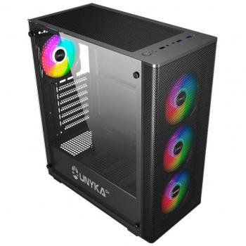 Caja semitorre atx gaming unykach atx uk 511303 color negro panel lateral cristal templado 4 vent argb 120mm 2xusb 3.0