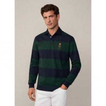 Polo Hackett Harry a Maniche Lunghe Blu/Nero per Uomo M