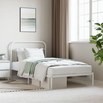Estructura de cama de metal con cabecero blanco 100x200 cm