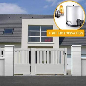 Packit - Portail aluminium coulissant semi-ajouré en kit + Motorisation L.3000 x H.1300 mm Blanc