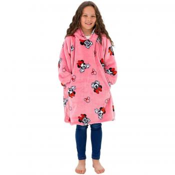 Pink Minnie Mouse Love Hoodie Blanket with Fleece Lining