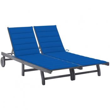 VidaXL 2-Person Patio Sun Lounger with Cushion Gray Solid Wood Acacia