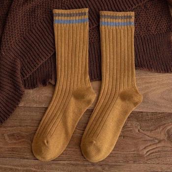 Calcetines largos de mujer estilo vintage, tejido de algodón, rayas, para primavera y otoño