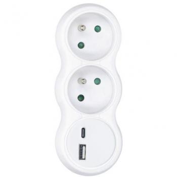 Solight rozbočka s USB A+C nabíječkou, 2 x 10A, bílá - P100USBC